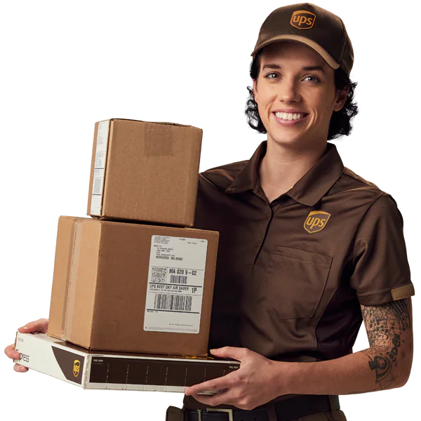 Woman taping UPS package for shipping